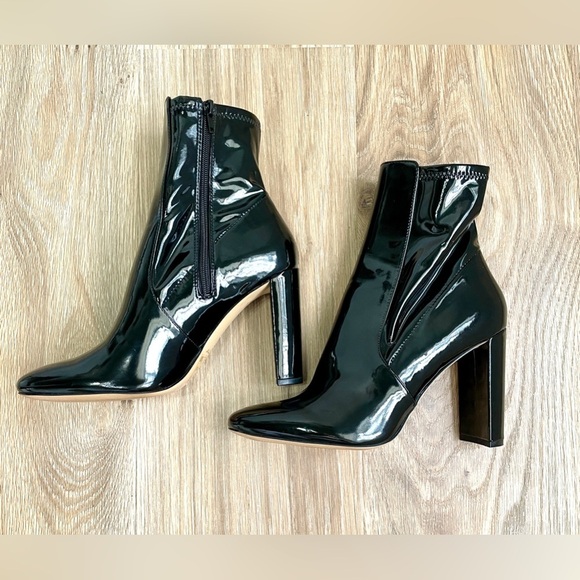 Aldo Faux Patent Leather Heel Boots Black Shiny Sock Booties Women’s 10 EUC - Picture 5 of 7